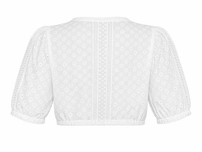 Berwin V-Neck Lace Embroidery Dirndl Blouse, White