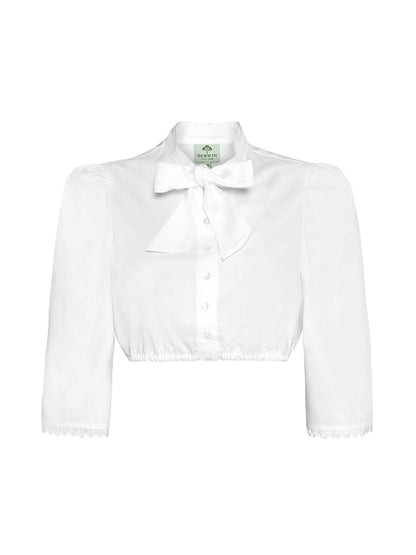 Berwin High-Neck 3/4 Sleeve Lace Dirndl Blouse, White