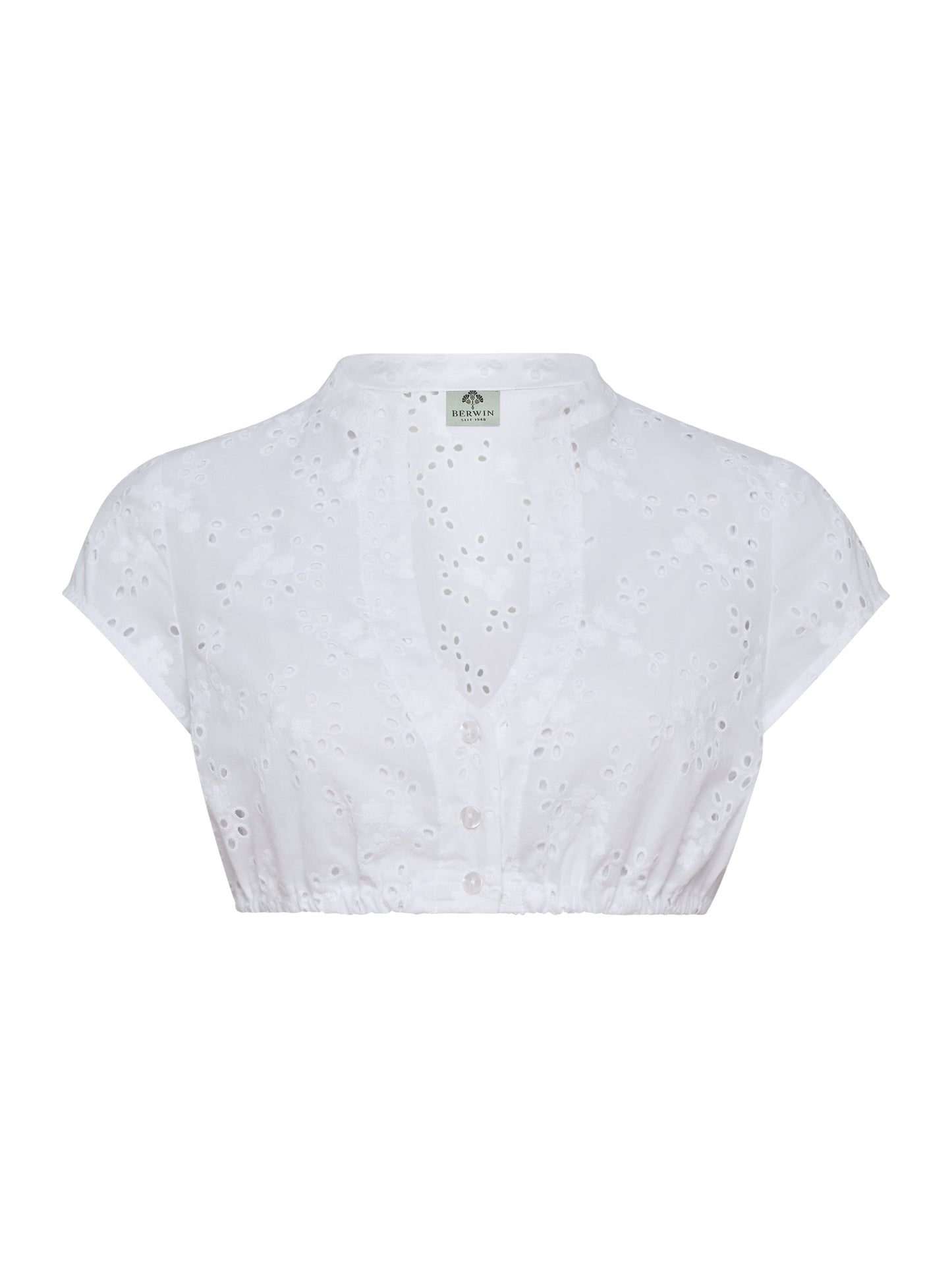 Berwin High-Neck Lace Dirndl Blouse, White