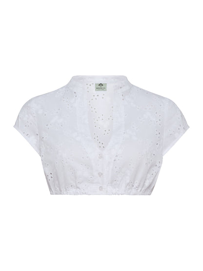 Berwin High-Neck Lace Dirndl Blouse, White