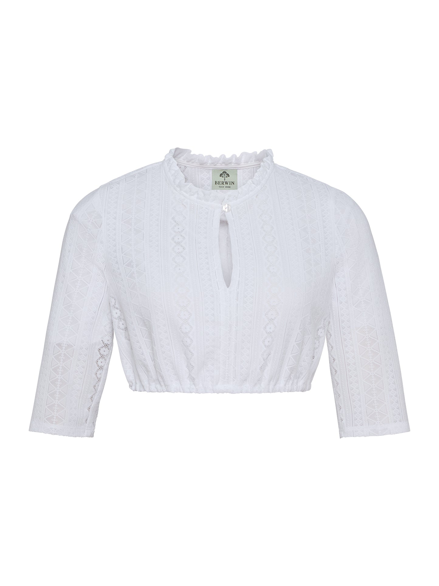 Berwin High-Neck 3/4 Sleeve Lace Dirndl Blouse, White