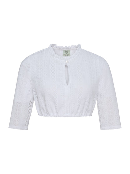 Berwin High-Neck 3/4 Sleeve Lace Dirndl Blouse, White