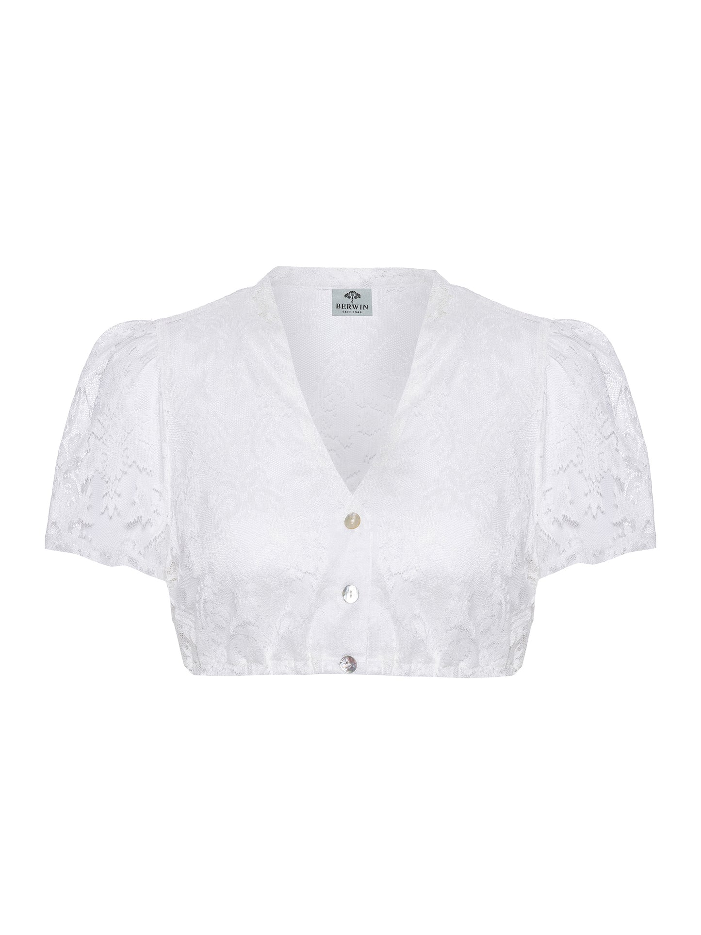 Berwin High-Neck Lace Dirndl Blouse, Ecru