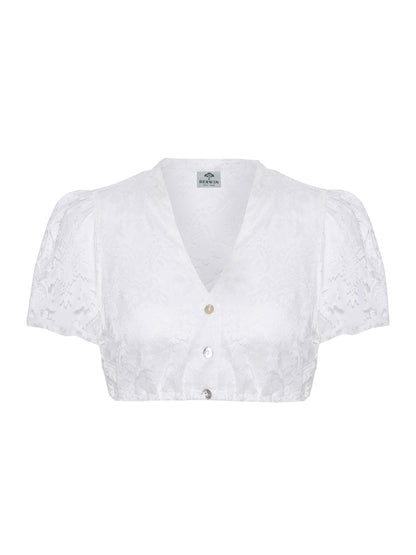 Berwin High-Neck Lace Dirndl Blouse, Ecru