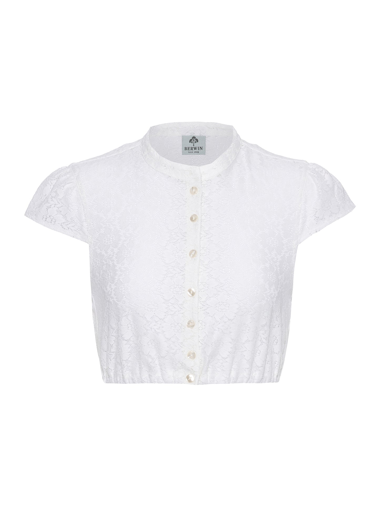 Berwin High-Neck V-Neck Lace Dirndl Blouse, Ecru
