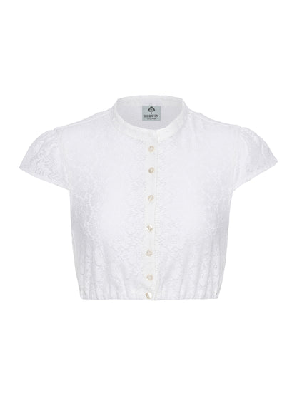 Berwin High-Neck V-Neck Lace Dirndl Blouse, Ecru