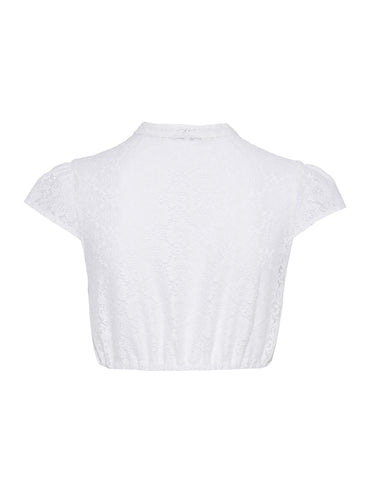 Berwin High-Neck V-Neck Lace Dirndl Blouse, Ecru