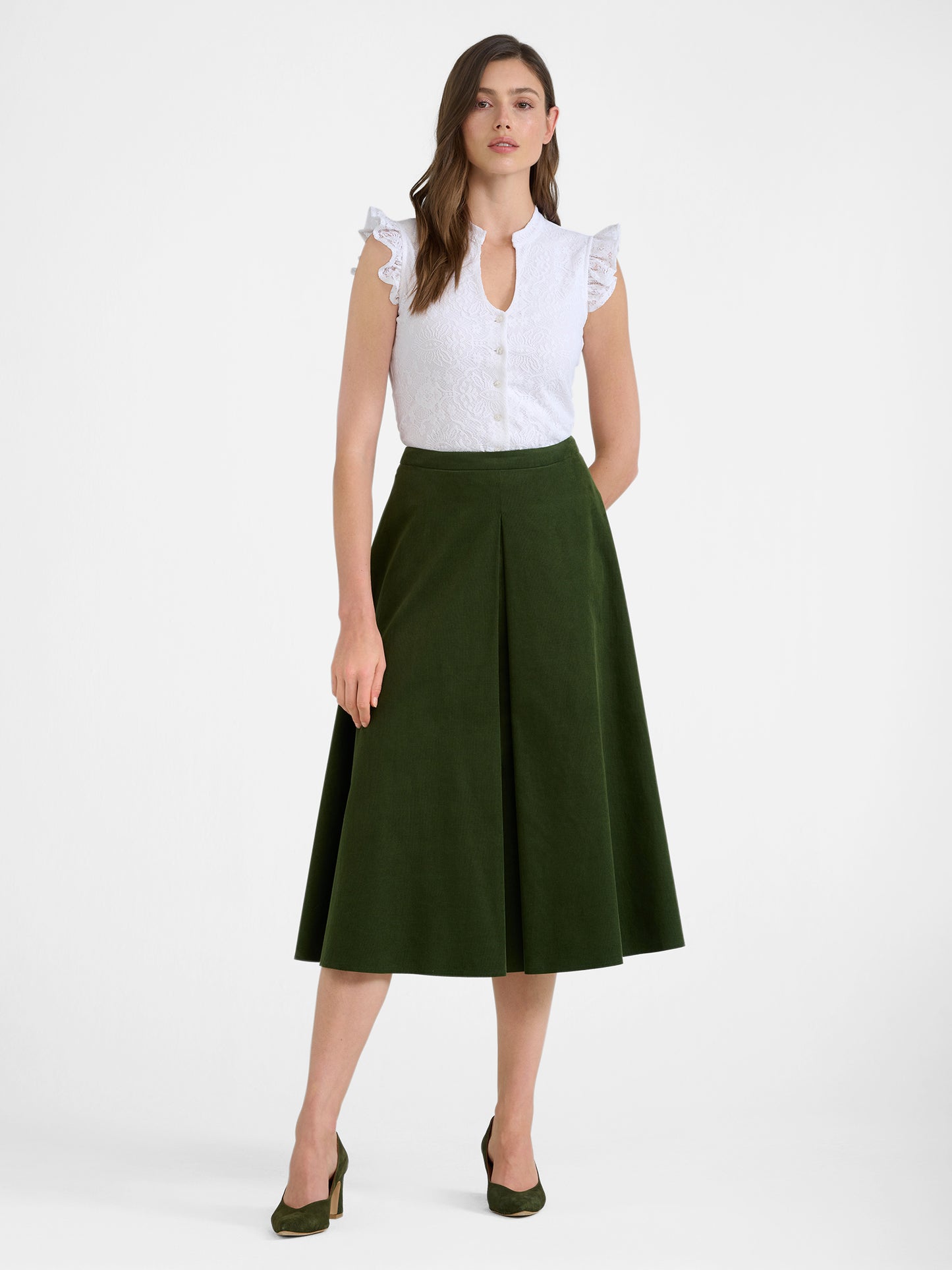Berwin Traditional Skirt, Olive Green — 80cm