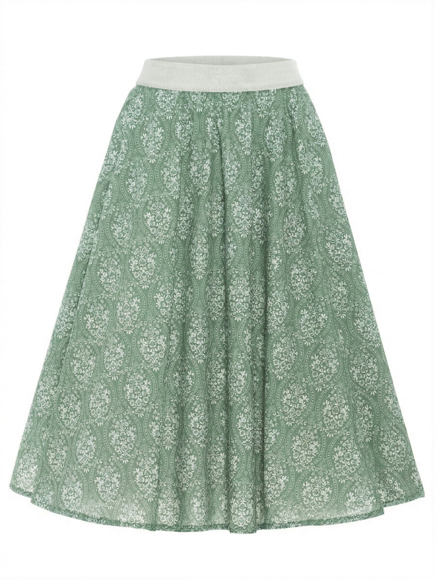 Berwin Traditional Skirt, Sage Green — 70cm