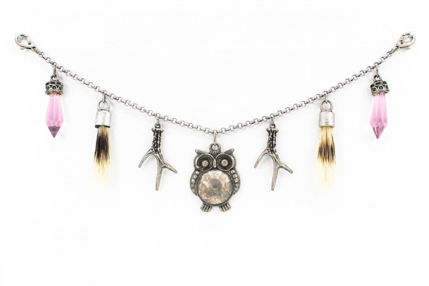 Womens Charivari with "owl" in antique silver