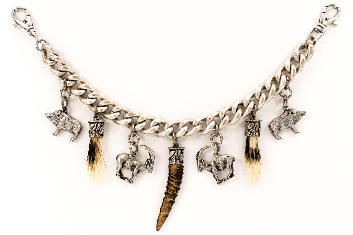 Charivari with ibex, horn and beard in antique silver