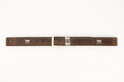 Women's Brown Trachten Belt with Edelweiss and Cow Appliqués