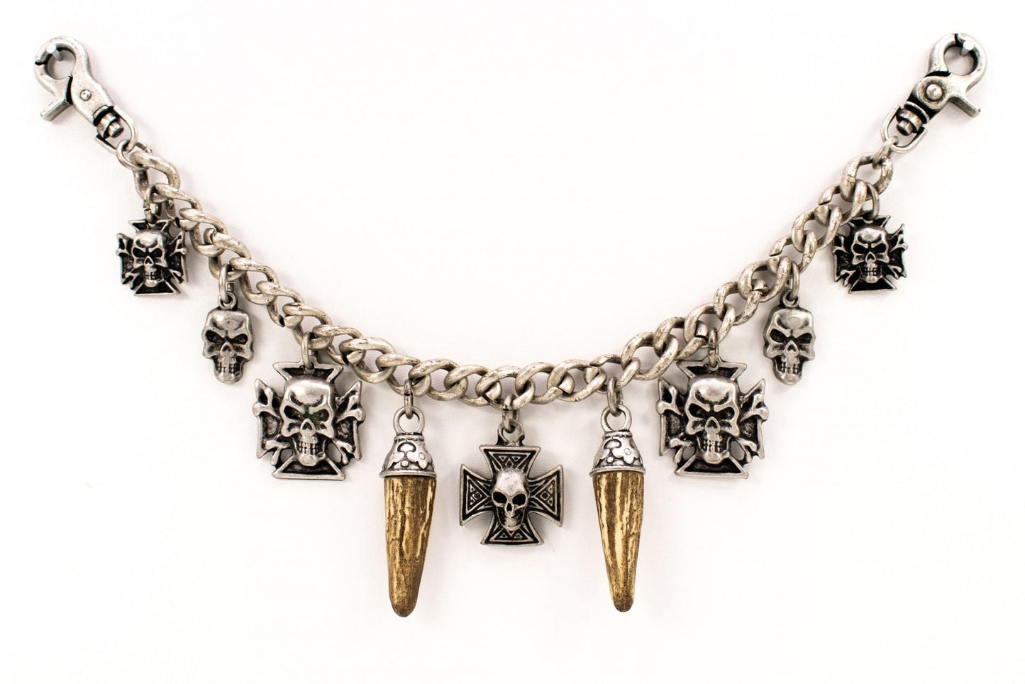 Charivari "skulls and horn" in antique silver