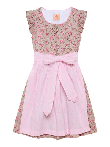 Barwolf Girls Dirndl 3 pcs. "Beth" taupe/rose