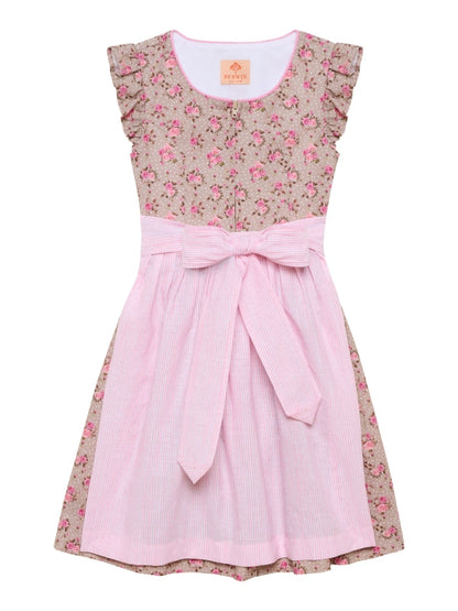 Barwolf Girls Dirndl 3 pcs. "Beth" taupe/rose
