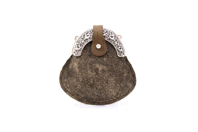 Brown deerskin leather clip bag with ornamental frame