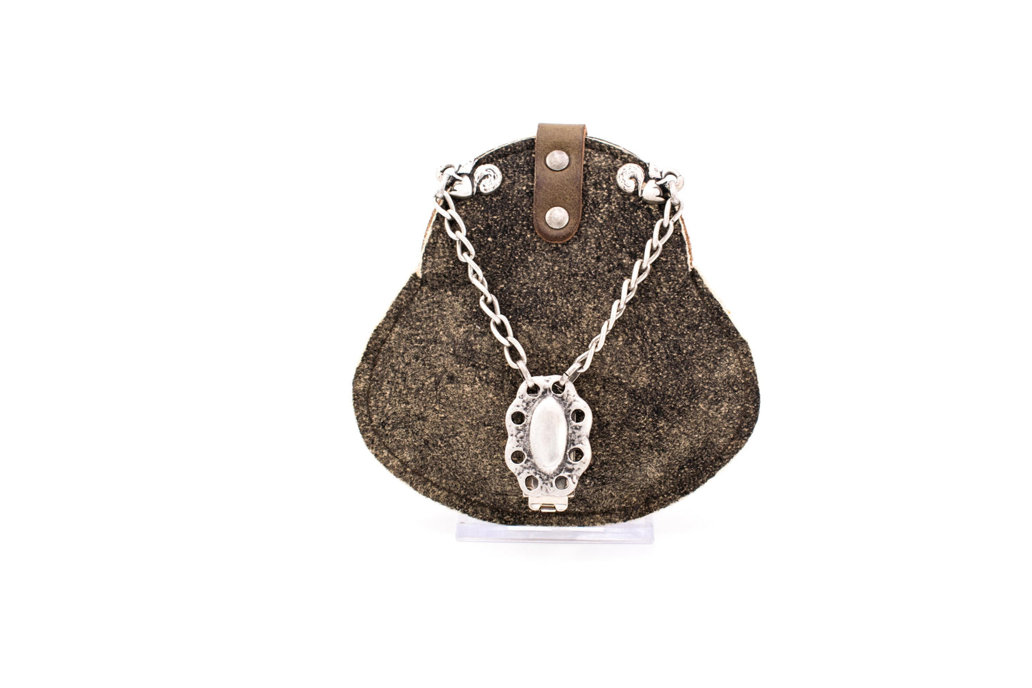 Austrian Brown Deerskin Clip Bag with Antique Silver Ornamental Frame