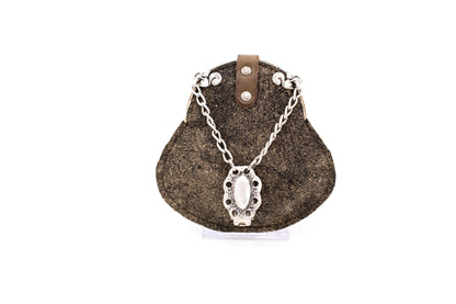 Austrian Brown Deerskin Clip Bag with Antique Silver Ornamental Frame