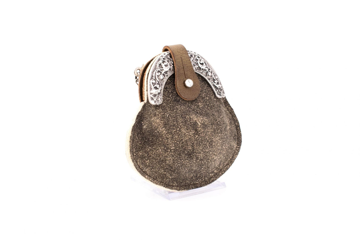 Austrian Brown Deerskin Clip Bag with Antique Silver Ornamental Frame