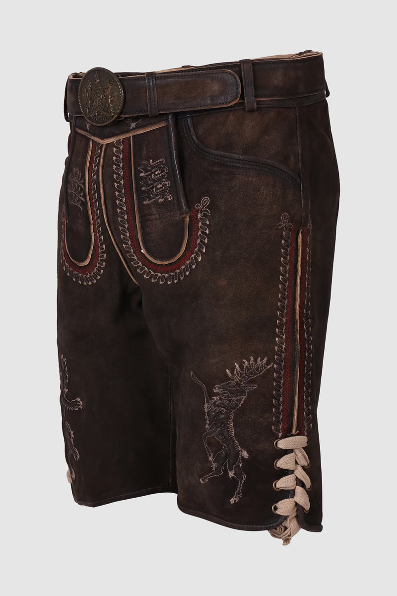 Kruger Men's Lederhosen "fearless" with belt dark brown (size 58)