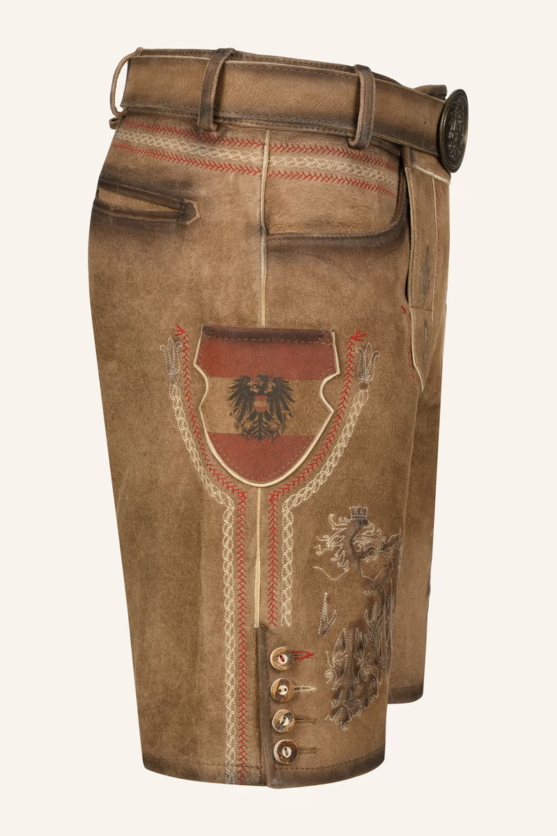 Kruger Men's Lederhosen "Mei Hoamat" Brown with Belt