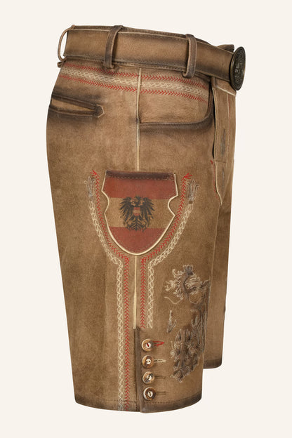 Kruger Men's Lederhosen "Mei Hoamat" Brown with Belt