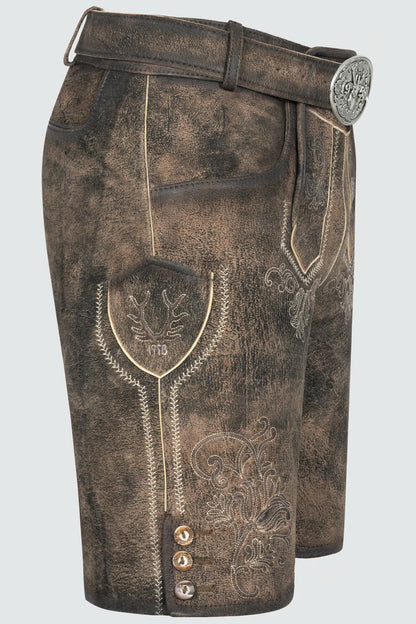 Kruger Men's Lederhosen "Arijus" with belt - Brown