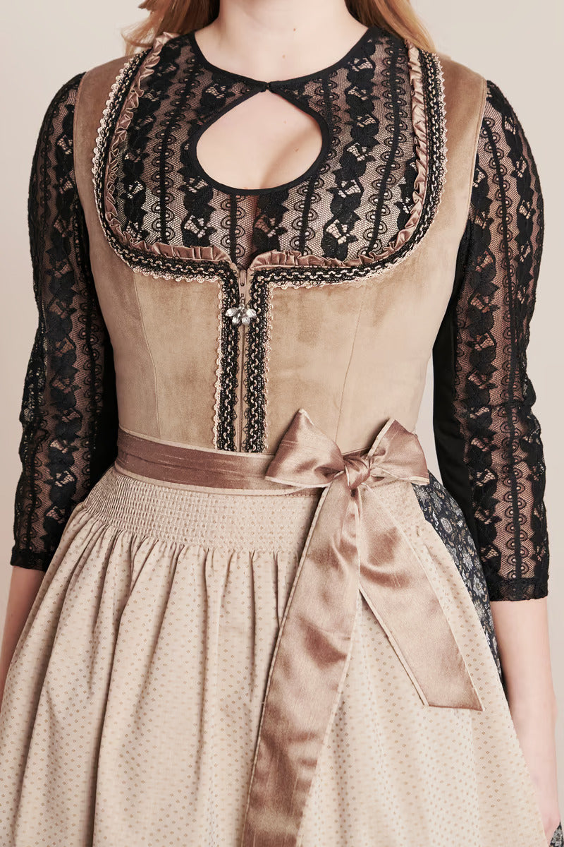 Kruger Midi Dirndl 2pcs. 50cm "Selene" brown