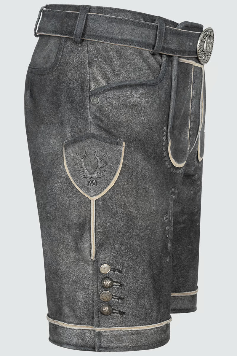Kruger Men's Lederhosen "Kuno" with belt (anthracite) size 50