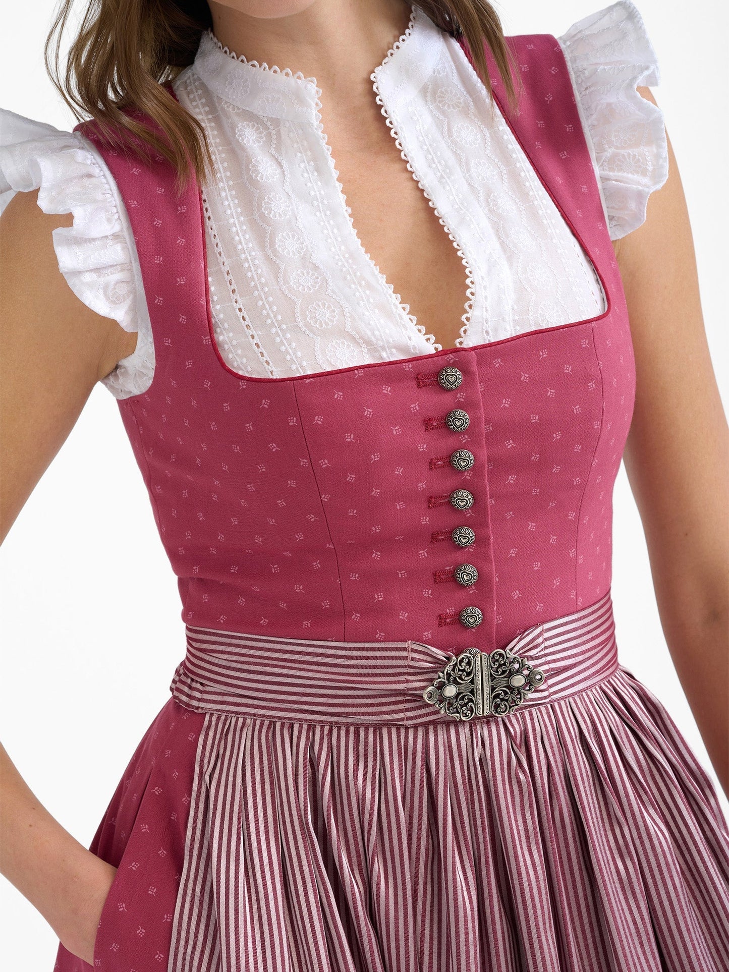 Dirndl with striped apron and clasp
