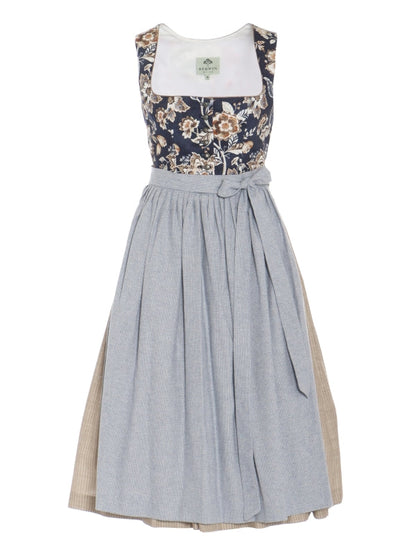Berwin Long Dirndl 2pcs. 75cm "Kirsten" floral blue (40,42,46,48)