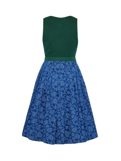 Green Berwin Maxi Dirndl with floral skirt and polka dot waist.