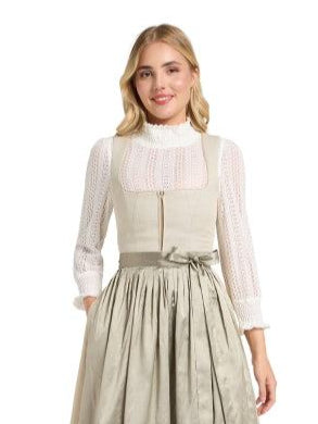 Berwin & Wolff Dirndl Blouse "Sina" in ecru with wide 3/4 lace sleeves and high stand-up collar.