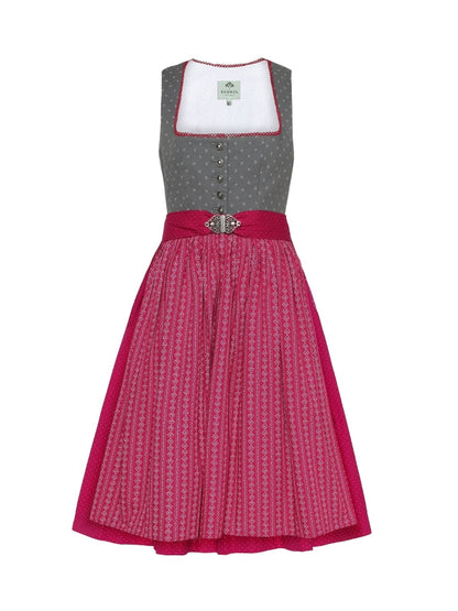 Berwin Long Dirndl 2pcs. 75cm "Nina" Gray/Red (34,36,42,50)