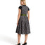 Berwin Long Dirndl Ottilie 70cm anthracite with rose-print cotton fabric and polka dot apron.
