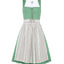 Berwin Long Dirndl "Klara" in green with blue print and cotton satin apron, 70cm length.