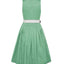 Berwin Long Dirndl "Klara" in green with blue print and cotton satin apron, 70cm length.