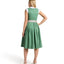 Berwin Long Dirndl "Klara" in green with blue print and cotton satin apron, 70cm length.