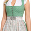 Berwin Long Dirndl "Klara" in green with blue print and cotton satin apron, 70cm length.