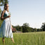 Blue print dirndl with herringbone skirt