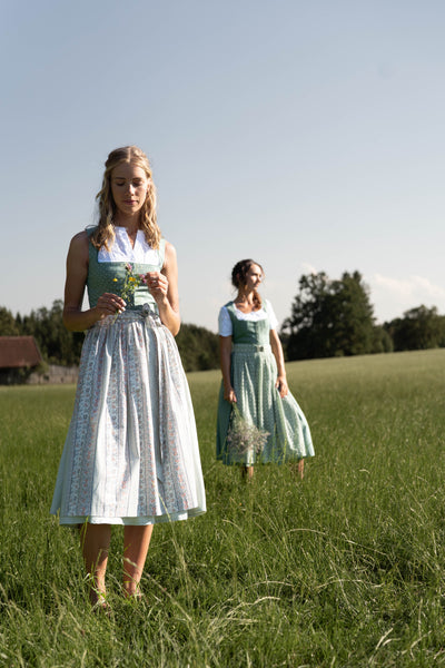 Blue print dirndl with herringbone skirt