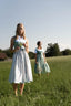 Blue print dirndl with herringbone skirt
