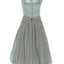 Berwin Long Dirndl 2pcs. in olive with polka dot print and embroidered apron, 70cm length.