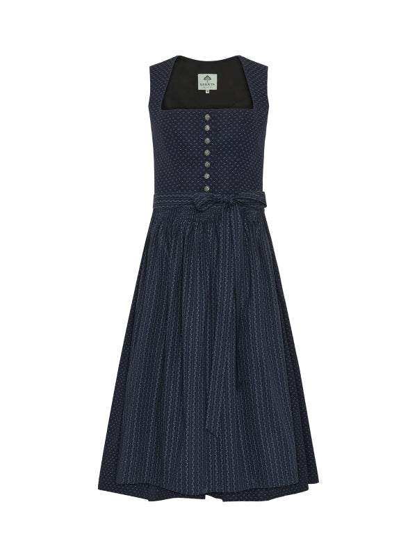 Berwin "Theresa" Dirndl in Navy Blue — 75 cm (with Striped Apron)
