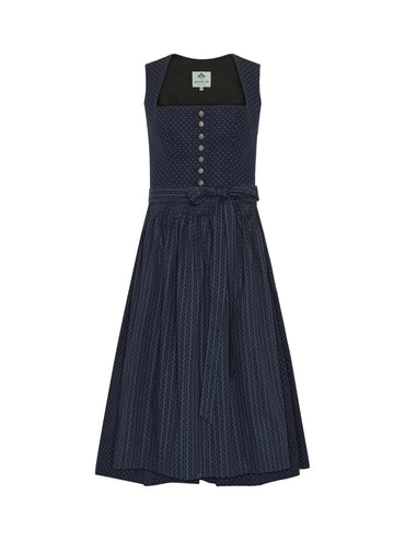Berwin "Theresa" Dirndl in Navy Blue — 75 cm (with Striped Apron)
