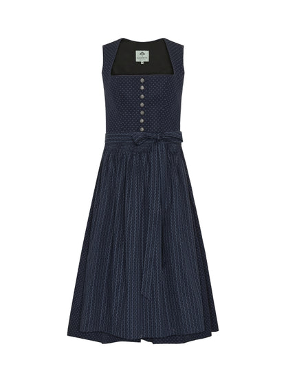 Berwin "Theresa" Dirndl in Navy Blue — 75 cm (with Striped Apron)