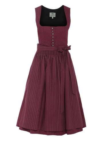Berwin "Theresa" Dirndl in Dark Red — 75 cm (with Striped Apron)