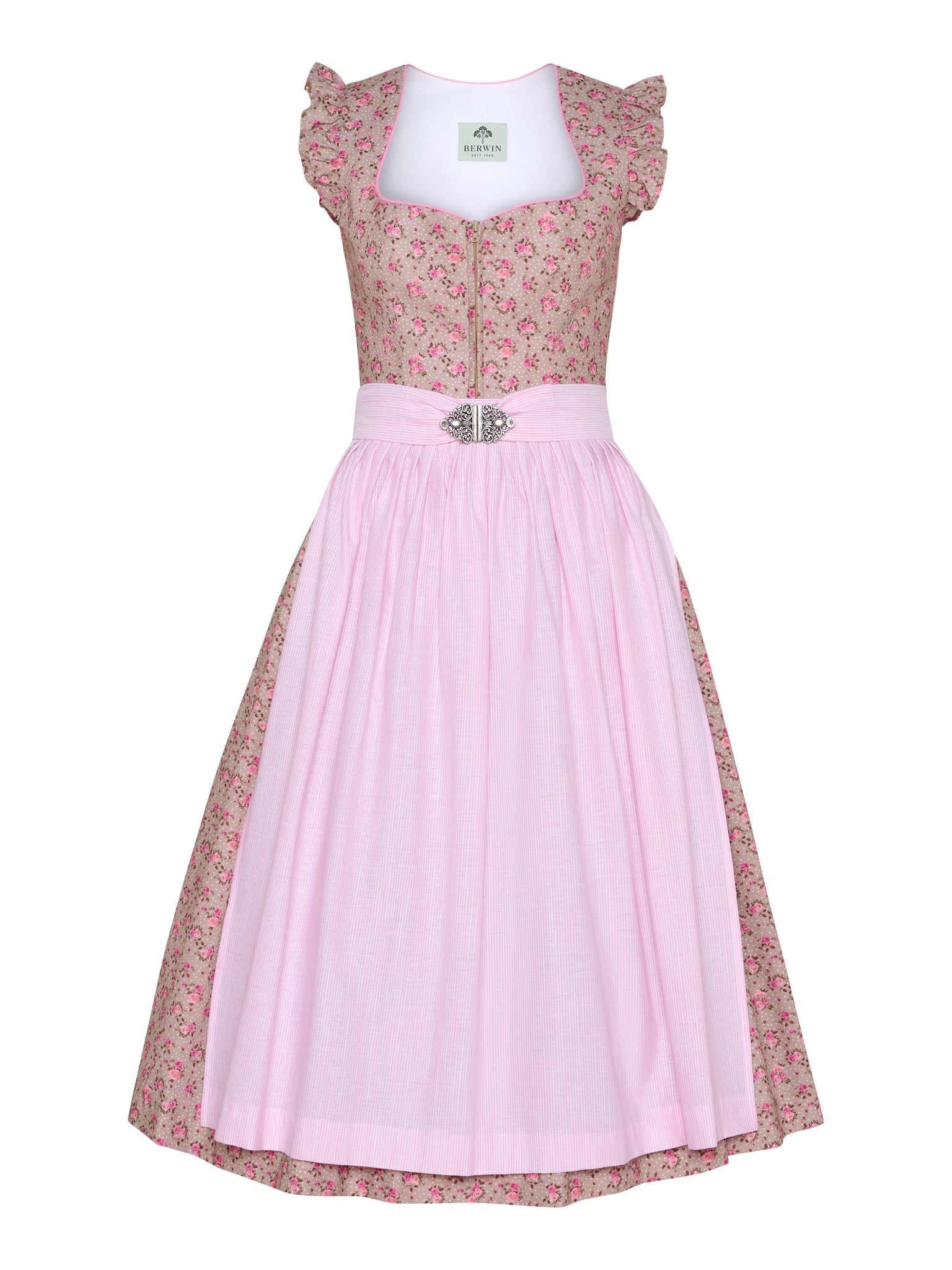 Berwin dirndl Ulla taupe rose print front