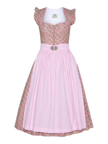 Berwin dirndl Ulla taupe rose print front