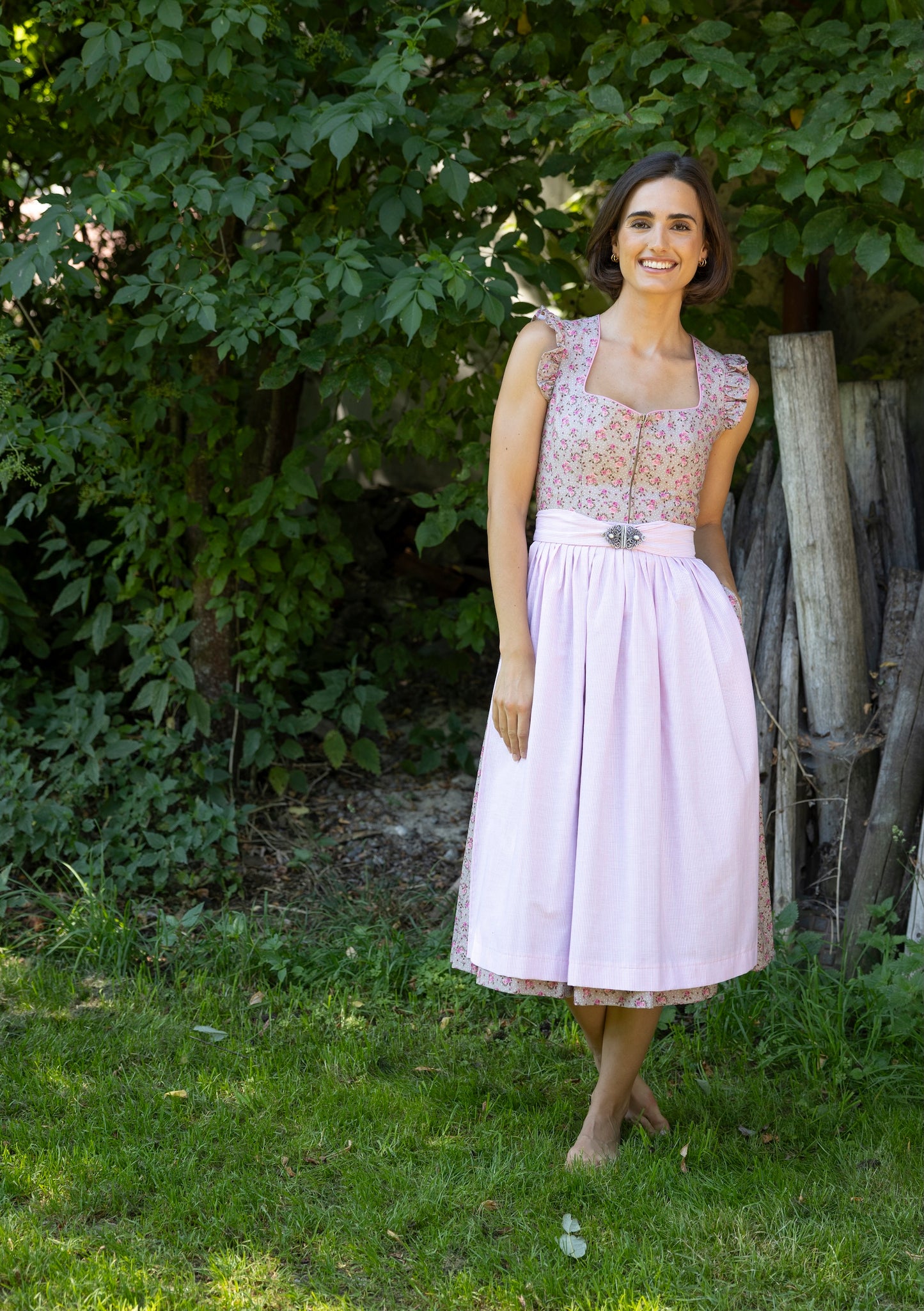 Berwin dirndl Ulla taupe on model